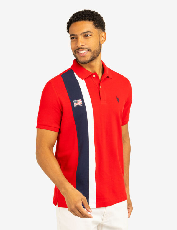 VERTICAL SASH COLOR BLOCK PIQUE POLO SHIRT