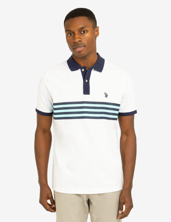 PRINTED CHEST STRIPE PIQUE POLO SHIRT