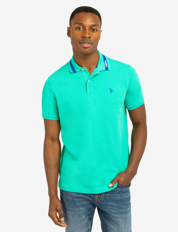 PIQUE POLO SHIRT WITH TIPPED COLLAR AND USPA PRINT